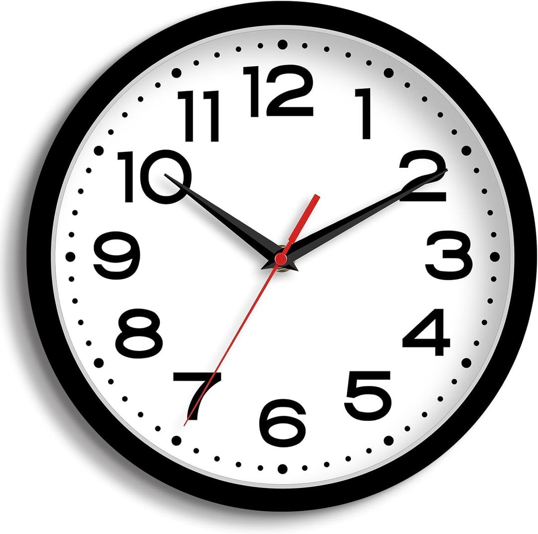 Roymnie Wall Clock Silent Non-Ticking Modern Clock Battery Operated 8 Inch Small Classic Analog Decorative for Classroom, Living Room, Office, Bedroom, School, Hotel (Black)