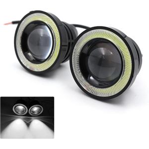 Angel Eye Fog Lights LED Halo Ring DRL Headlights, Super Bright Fog Lamp with Round COB Aperture, 12V 10W Daytime Running Projector Light Bulb Fits Car Truck Moto SUV (White)