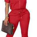 OCEANLUX Women's Lounge Tracksuit Set Two Piece Full Zip Up Short Sleeve Jacket & Drawstring pants Outfits, Red, S