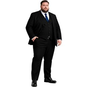 GATMSTZ 3 Piece Suit for Men Big and Tall Classic Fit Men Tuxedo Suit Set Jacket Vest Pants (Black, 58L)
