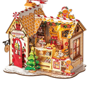 ROBOTIME DIY Miniature House Kit, Tiny House Book Nook for Family and Friends, Mini Wooden Dollhouse Kit for Halloween/Christmas/Birthday Gifts（Gingerbread House）