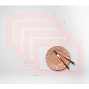 Solino Home Linen Placemats Set of 4 - Blush Pink and White Placemats 14 x 19 Inch - 100% Pure Linen Table Place Mats for Spring, Mothers Day, Summer - Contempo, Handcrafted and Machine Washable (14 x 19 Inch (Set of 4), Blush Pink & White)