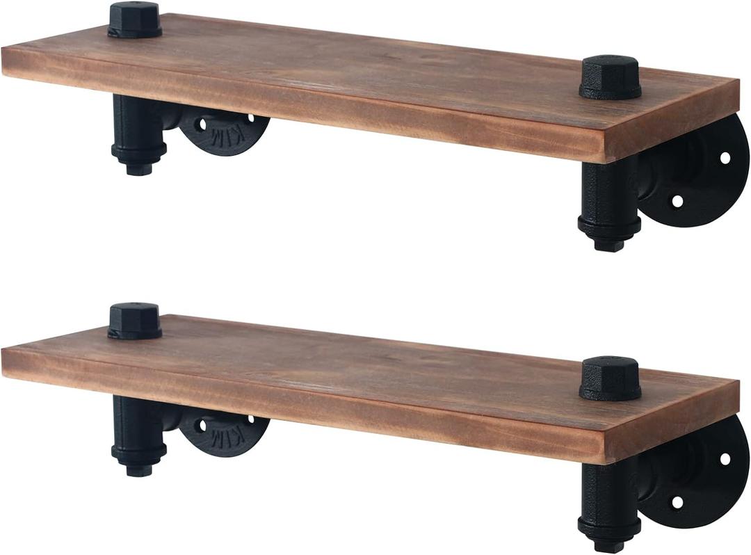 HouseAid Industrial Pipe Floating Shelves, Rustic Farmhouse Pipe Shelf for Living Room, Bedroom, Bathroom and Kitchen, Wall Mounted, Matte Black (Pack of 2)