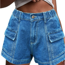 Womens High Waisted Cargo Jean Shorts Y2K Casual Summer Denim Shorts Elastic Waist Pull On Shorts with Pockets Small