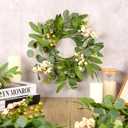 6 Pcs Green Eucalyptus Swag Wreaths for Pillars Spring Summer Kitchen Cabinet Wreaths Mini Green Berry Leaves Wreath with Ribbon for Front Door Porch Wall Window Farmhouse Decoration