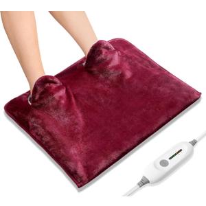 Electric Heated Foot Warmer Soft Flannel Foot Heater with 2h Auto Off & 3 Heat Levels Full Body Use Heating Pad for Feet, Abdomen, Cramps, Pain Relief Pocket Design 16" x 22", Red