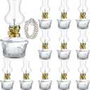Yexiya 12 Pcs Oil Lamp Vintage Glass Kerosene Lamp Rustic Lantern Chamber Oil Clear Kerosene Hurricane with 6.6 ft Extra Wick for Indoor Use Home Decor Emergency (Line Style)