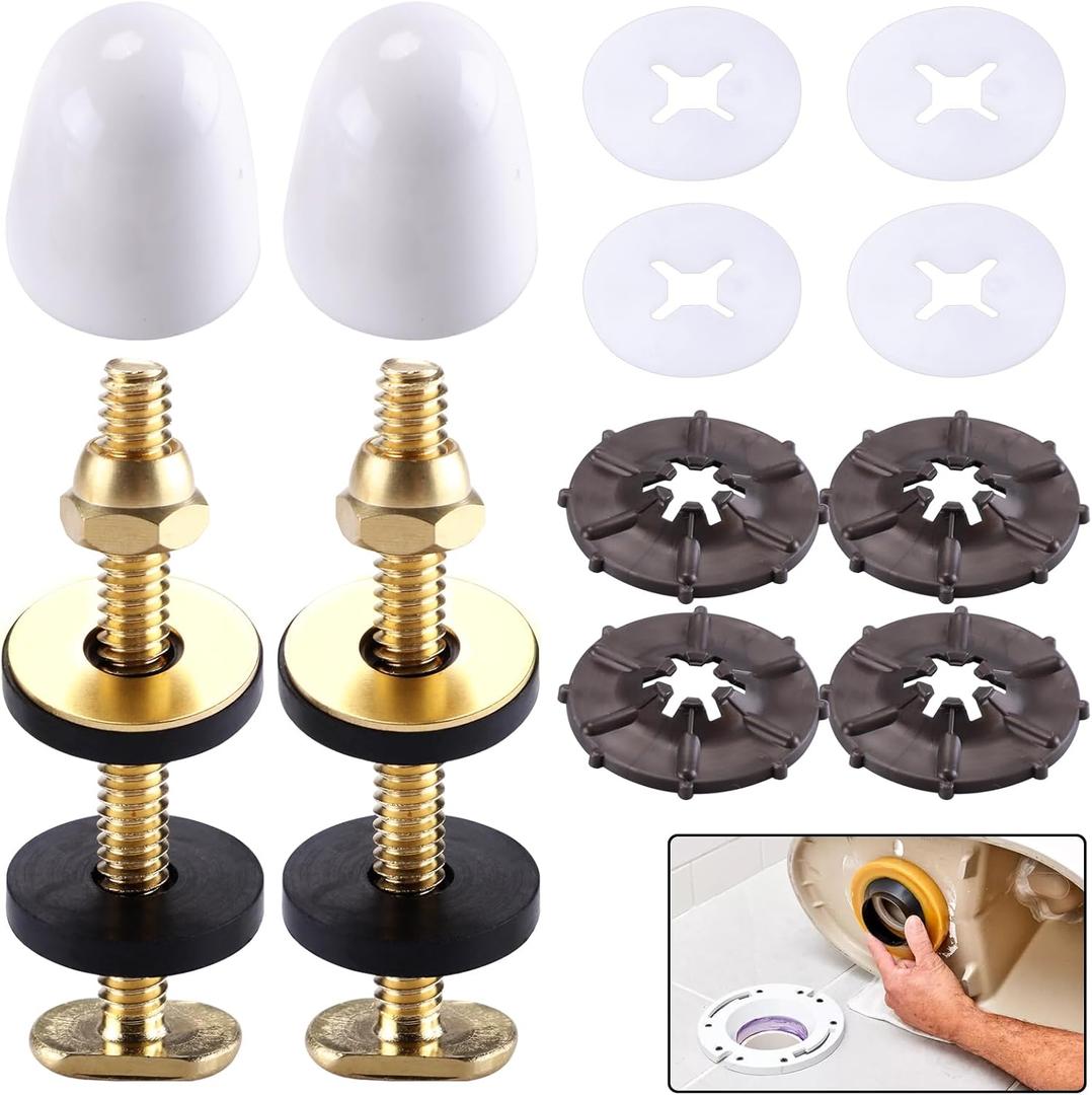 Toilet Bolts for Floor, 2 Pack Toilet Flange Bolts Seal Toilet Bowl to Flange, Toilet Wax Ring Replacement Part Include Install Part Include Solid Brass Bolts, Nuts, Washers and Caps
