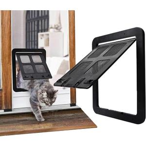 Dog Cat Door for Screen Door with Magnetic Flap Lockable, Magnetic Closure Sturdy Screen Pet Door for Existing Sliding Door, Window (S (Inside Size: 9.4"*7.4"), Black)