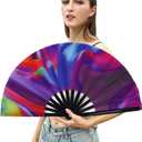 Large Folding Hand Rave Fan Popping Fan for Line Dancing Clacking Fans for Dance,Party,Decoration,Festival (Aurora)