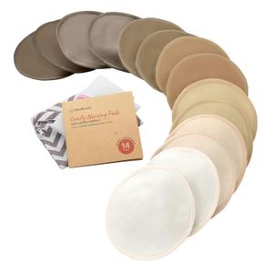 Organic Nursing Pads - 14 Washable Breast Pads for Breastfeeding, Wash Bag, Viscose Derived from Bamboo Reusable Nipple Covers for Breastfeeding Essentials, Soft & Absorbent (Coffee, L 4.8")