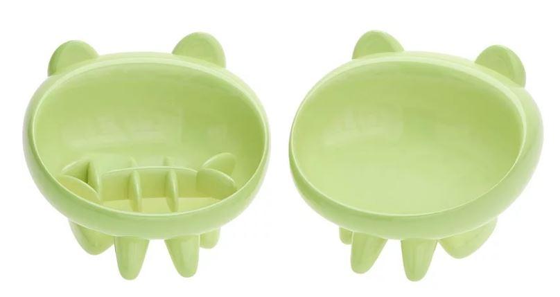 2 Pack Elevated Slow Feeder Cat Bowls Whisker-Friendly Tilted Ceramic Bowls Anti Vomiting, Raised Feeding Station with Anti Slip Mat, Ideal for Senior Cats & Small Dogs