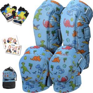 Soft-Style Kids Knee and Elbow Pads with Bike Gloves, Flexible Impact-Resistant Gear for Ages 2-11, Designed for Balance Bikes, Roller-Skating, and Skateboarding (Small)