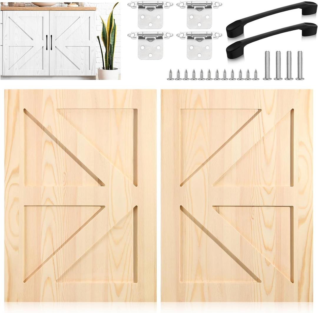 2 Set 16.25'' W X 22.5'' H Unfinished Pine Wood Cabinet Doors