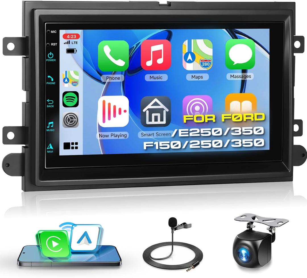 2G+64G Car Radio for Ford F150/F250/F350/E250/E350 Edge Fusion Explorer with Wireless Carplay Android Auto, 7 inch HD Touch Screen Car Stereo with Bluetooth/GPS/WiFi/FM/SWC/USB/HD Backup Camera