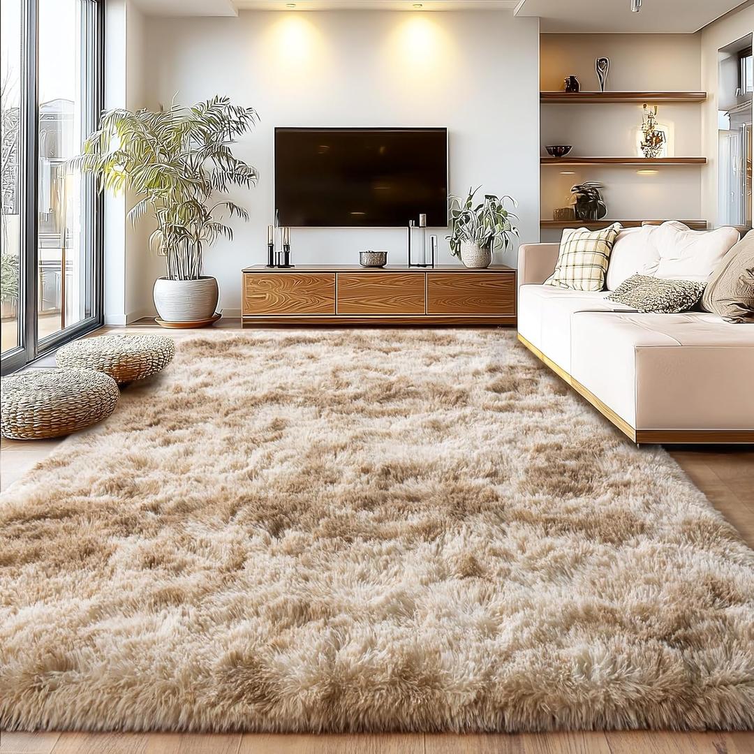 Upgrade Non-Slip Plush Rugs for Living Room, Soft Shaggy Carpets for Living Room, Fuzzy Rugs for Kids' Room, Perfect Decor for Modern Home Tie Dye Camel 5x7 Feet
