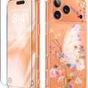 GVIEWIN for iPhone 17 Pro Max Case, with Screen Protector+Full Camera Protection, [NonYellowing] Clear Floral Slim Shockproof Protective Women Phone Case for iPhone 17 Pro Max 6.9", Magic Butterfly