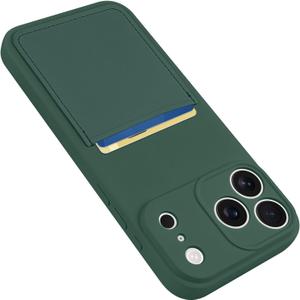 Design for iPhone 17 Pro Case with Card Holder for Women Men Soft Liquid Silicone Cover [Microfiber Lining] Full Camera Protection Shockproof Slim for iPhone 17 Pro Case Wallet Green