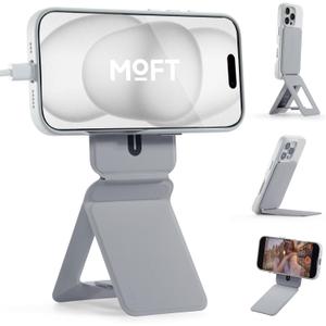 MOFT Phone Tripod Stand Selfie Stick for iPhone, Multi-Angles iPhone Stand, Lightweight & Portable Phone Holder, Strong Magnets, MOVAS Vegan Leather, Travel Essentials, Cement (Without Card Slot)