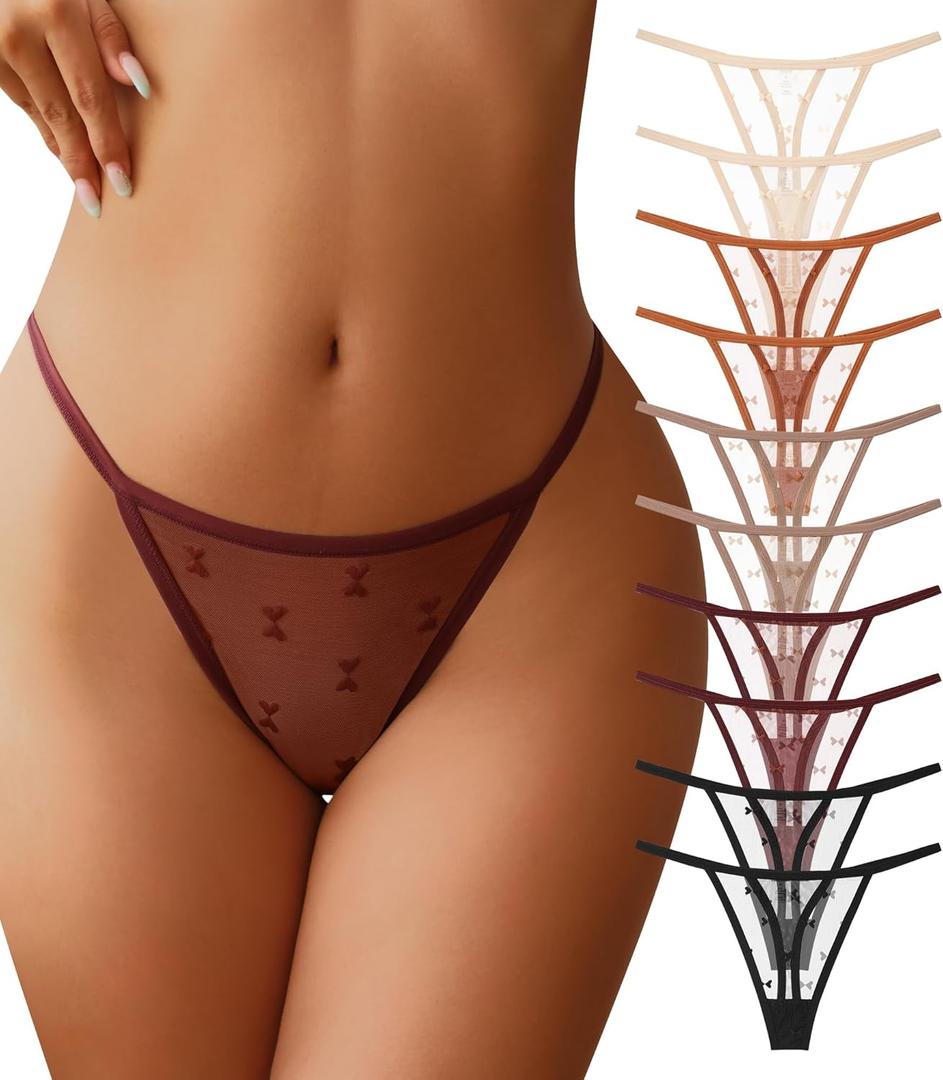 J-pone G-String Thongs for Women T-back Lace Hollow Out Low Waist Thongs Breathable Cheeky Sexy Underwear Panties 5Pack (L)