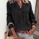 Womens V Neck Button Down Tops Puff Long Sleeve Tunic Blouse Dressy Loose Fit Basic T Shirt Business Casual Work Tops (L)