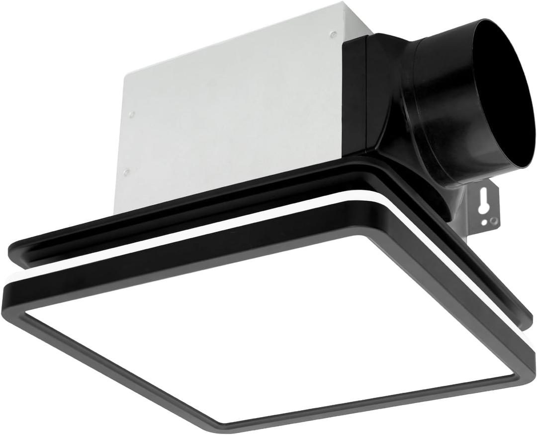 Akicon Bathroom Exhaust Fan with Light, 80CFM 2.0 Sones Exhaust Fan for Bathroom Ceiling, 15W Dimmable 3CCT LED Lights & 3.5W Nightlight Vent Fan for Home, Shower Room, Square, Black