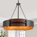 Modern Farmhouse Chandelier 26" Industrial Drum Pendant Lighting Fixture 5-Light Black Walnut Grain Finish for Dining Room Kitchen Island Office Living Room