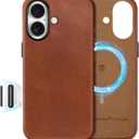 SHIELDON Genuine Leather Case for iPhone 17 6.3" 2025, Compatible with Magsafe, [Updated Camera Button], Magnetic Wireless Charging, Camera Bezel, Slim Fit Shockproof Protective Cover - Retro Brown