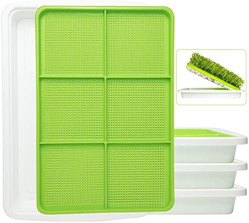 SUNPRO 3-Pack Seed Sprouter Tray BPA Free PP Soil-Free Big Capacity Healthy Wheatgrass Grower Sprouting Container Kit (3Packs,Green Mesh Tray with 6 Zone,White Bottom Tray)