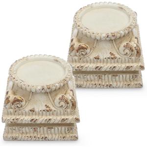 2 Pcs Pedestal Stand for Decoration Display Distressed Vintage Column Stand White Embossed Plant Candle Pedestal Small Classic Plinth Base for Party Wedding Home Decorative Table Centerpiece