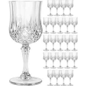 Plastic Wine Glasses Set, 7oz Vintage Goblets Shatterproof Unbreakable Reusable & Disposable, Drinking Glasses with Stem, for Wedding Outdoor Dinner Easter Party (24pcs, Clear)