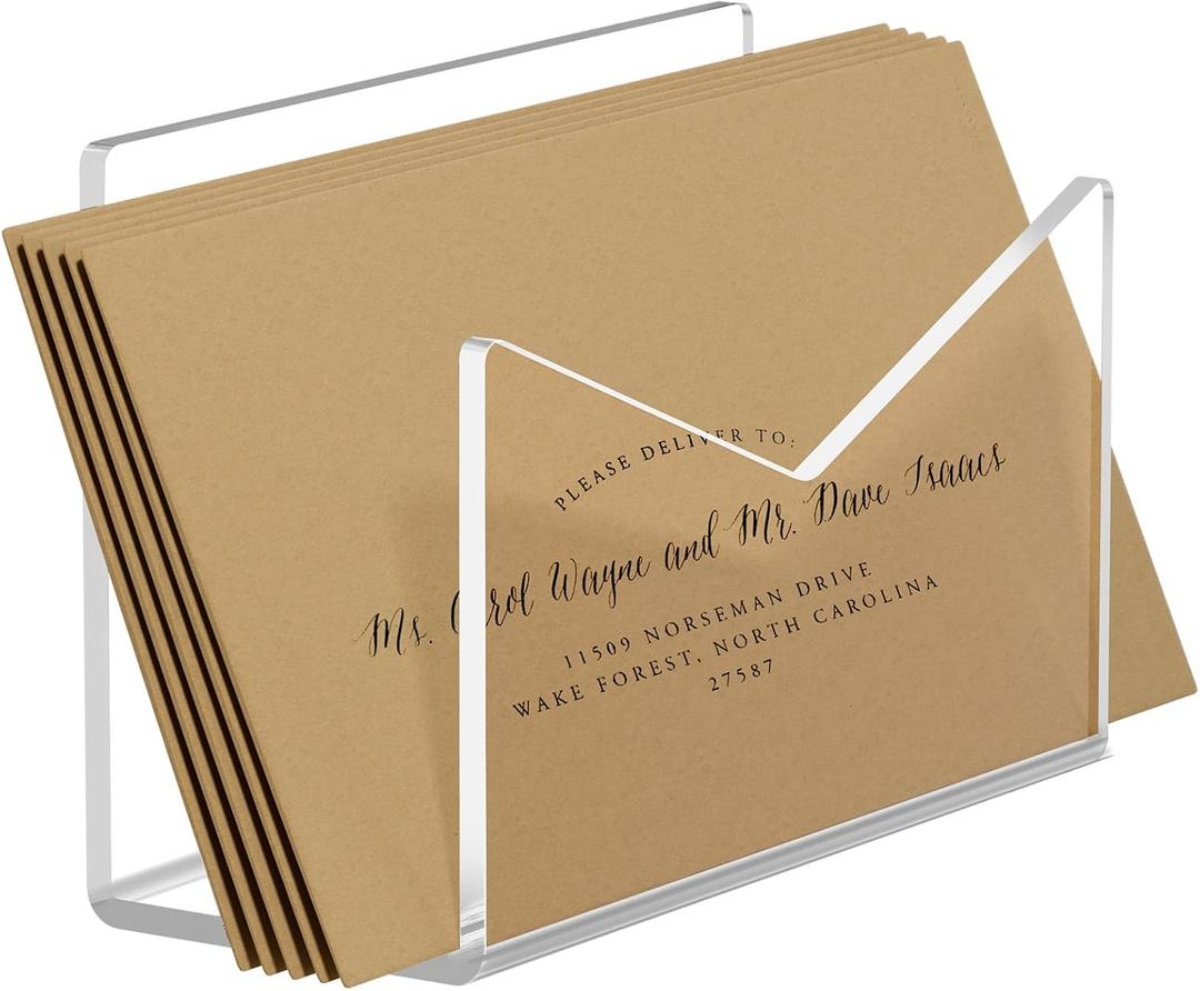2 x KTRIO Acrylic Mail Holder, Clear Mail Organizer Countertop, Letter Envelope Holder for Desk, Mail Sorter Letter Stand for Home Office School