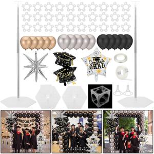 Seenelling 7.87 ft Balloon Stand Arch Kit with 244 Pcs Graduation Balloon 2026 Party Photo Props Prom Arch Kit Black and Silver Backdrop for Celebrations Prom Send off Graduation Party Decoration