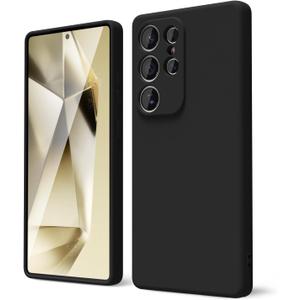 Oakxco for Samsung Galaxy S25 Ultra Case Silicone, Thin Slim Grip Soft Rubber Gel Protective Phone Case for Women, Matte Plain Solid Color Aesthetic Cute Girly Case with Camera Cover, Black