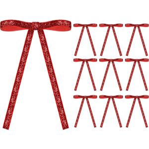 48 Pcs Glitter Velvet Bows for Valentine's Day Decorations Sparkle Valentine Bow for Gift Wrapping 5 x 7 Inch Premade Twist Tie Velvet Bows Ribbon Ornament 3/8'' Wide for Wreaths Decor(Red)