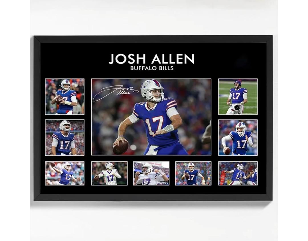 Black Framed Rugby Star Josh Allen Signed Poster For Fans Kids Birthday Christmas Gifts-Sports Football Picture Canvas Art Prints For Boys Teens Room Bedroom Wall Decor