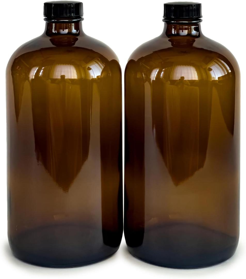 Vivaplex, 2, Amber, 32 oz Glass Bottles, with Lids