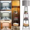 Floor Lamp with Shelves, Modern Standing Lamp with 3 Color Temperature LED Bulbs, Corner Floor Lamps for Living Room & Bedroom, Lamparas Elegantes para Sala (Gray Lampshade, 1)
