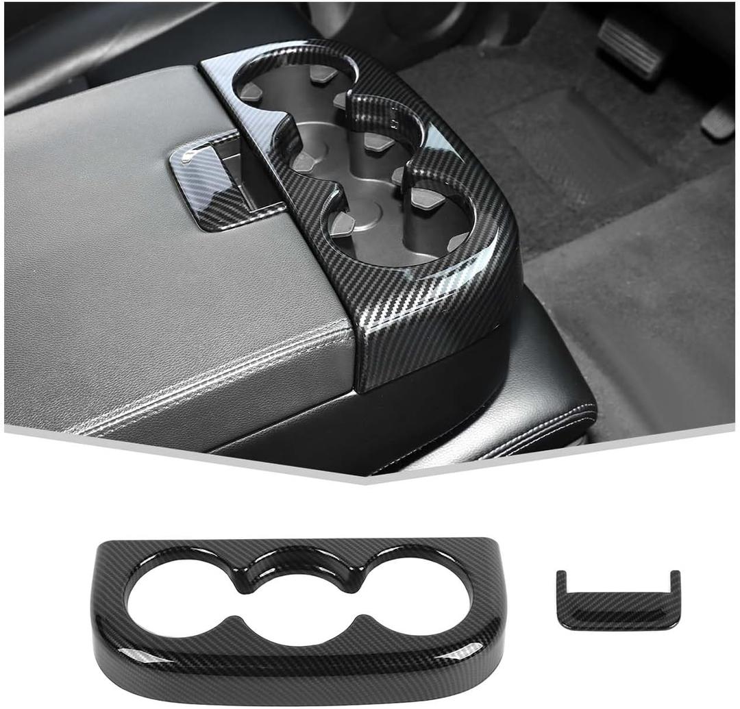 JeCar Front Cup Holder Panel Trim Cover Compatible with Chevy Silverado & GMC Sierra 2007-2013, Carbon Fiber Texture