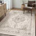 Area Rug 3x5 Washable Taupe Rug Vintage Boho Medallion Entryway Door Mat Entrance Distressed Retro Carpet Non Slip Low Pile Small Soft for Office Kitchen Bedroom Laundry Bathroom Hallway