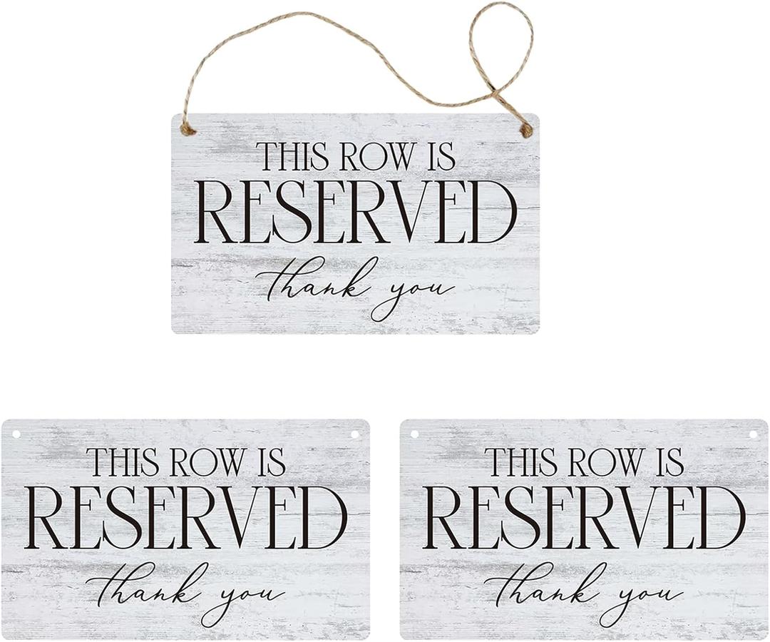 3 PCS Reserved Row Signs, Hanging Wooden Wedding Reserved Signs for Weddings, Special Events, Ceremony Decoration, 10 x 6 Inch