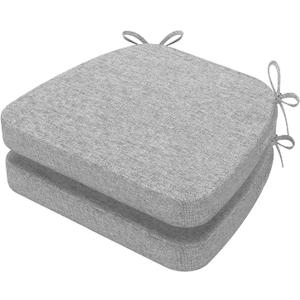 AAAAAcessories D-Shaped Chair Cushions, 2" Thick Dining Chair Pads with Ties and Removable, Machine-Washable Cover, 17" x 16", Set of 2, Light Gray