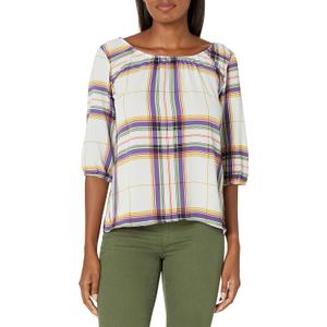 Star Vixen Women's 3/4 Sleeve Peasant Elastic-Hem Top (Large, Pale Blue/ Violet)