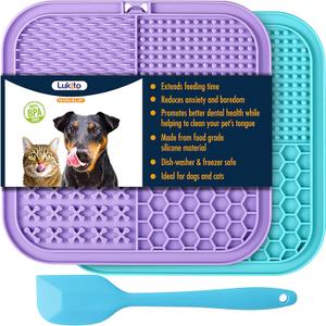LUKITO Lick Mat for Dogs & Cats 2 Pack with Suction Cups, Dog Lick Mat for Anxiety Relief, Dog Toys to Keep Them Busy, Peanut Butter Licking Pad for Boredom Reducer, Perfect for Bathing Grooming (Large-Blue&Purple+1 Spatula)