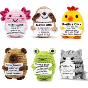 UNCLEM 6PCS Positive Crochet Animals Set Birthday Gift for Women Men Him Her Emotional Support Get Well Gift Potato Capybara Coffee Cat Chicken Axolotl Frog Desk Decor Friend Boyfriend, 6 Pcs
