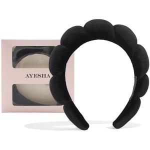 Ayesha Spa Headband for Women Sponge Headband for Washing Face Clouds Soft Hairband Makeup Headbands for Women Girls Shower Makeup Skincare (Black)