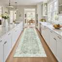 Madane Runner Rug 2x8, Washable Hallway Runner Rugs, Non-Slip Low-Pile Soft Kitchen Rug Runner Laundry Room Rug, Vintage Throw Entry Foyer Mat for Entrance Living Room (Green/Ivory, 2 x 8)