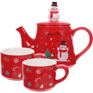 Christmas Teapot Set Ceramic Decorative Christmas Tea Pot with 2pcs Tea CupXmas Kettle Teaware Holiday Serve ware Brewing Warm Winter Drinks To Your Festive Table