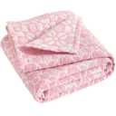 NTBAY 3 Layer Toddler Blanket, Muslin Cotton Jacquard Bed Blankets, Lightweight Thermal Baby Blanket, Super Soft and Warm Crib Blanket for All Seasons, Decoration Gift, 30"x40", Pink Clover