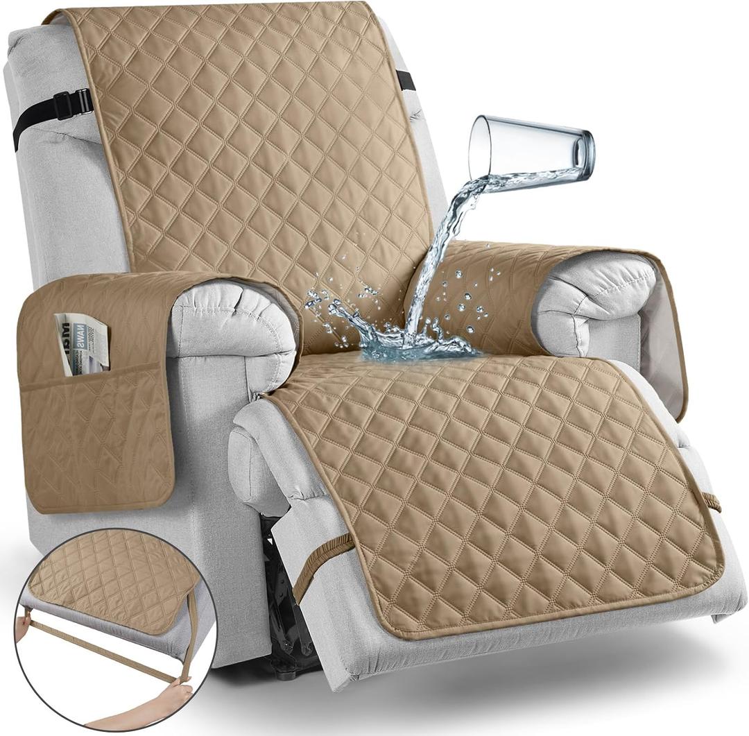 TAOCOCO Stretch Recliner Cover for Middle Seat, 1-Piece Polyester Fabric Seat Slipcover for Recliner Sofa Covers(Camel, 1 Armless Chair Cover)
